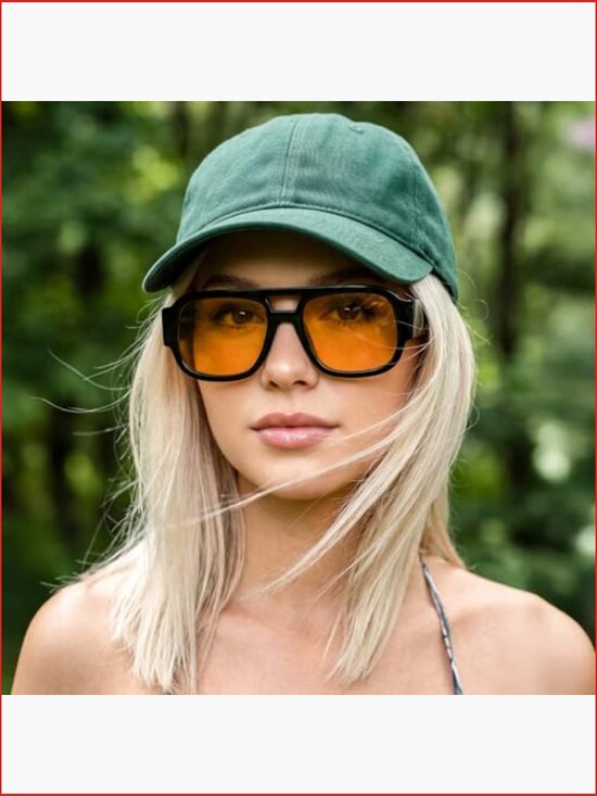 Retro Aviator Square Pilot Sunglasses with Double Bridge Thick Frame UV400 Lens